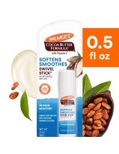 Benefits:

Softens & Smoothes Lips with natural Cocoa Butter and Vitamin E to deeply moisturize and protect against chapping.
Can also be used as a spot moisturizer on rough spots such as cuticles or cracked skin. 
48 Hour Moisture
Vegan Friendly-No animal ingredients or Testing
Free of Parabens, Phthalates
Great for makeup touchups, flyaways, softening cuticles, moisturizing cracked skin or as a lip color primer
America's #1 Cocoa Butter Brand
Helps prevent chaffing or dry lips from mask use

 
Soften and Smooth rough, dry lips with Palmer's Cocoa Butter Swivel Stick, crafted with intensively moisturizing Cocoa Butter and Vitamin E. 3-in-1 multi-purpose spot moisturizer can be used on lips, face & body  to moisturize rough spots, cuticles or cracked skin.
Palmer's® has been a trusted brand for over 180 years, providing high-quality natural products that are passed down from generation to generation. America's #1 Cocoa Butter brand Palmer's Cocoa Butter Formula uses the highest quality natural ingredients for superior moisturization head-to-toe.
 