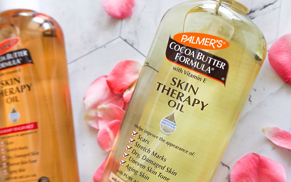 Close-up of Palmer's Cocoa Butter Formula Skin Therapy Oil, the best argan oil for stretch marks